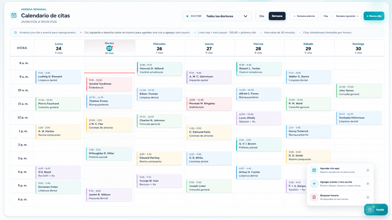 Agenda semanal odontológica